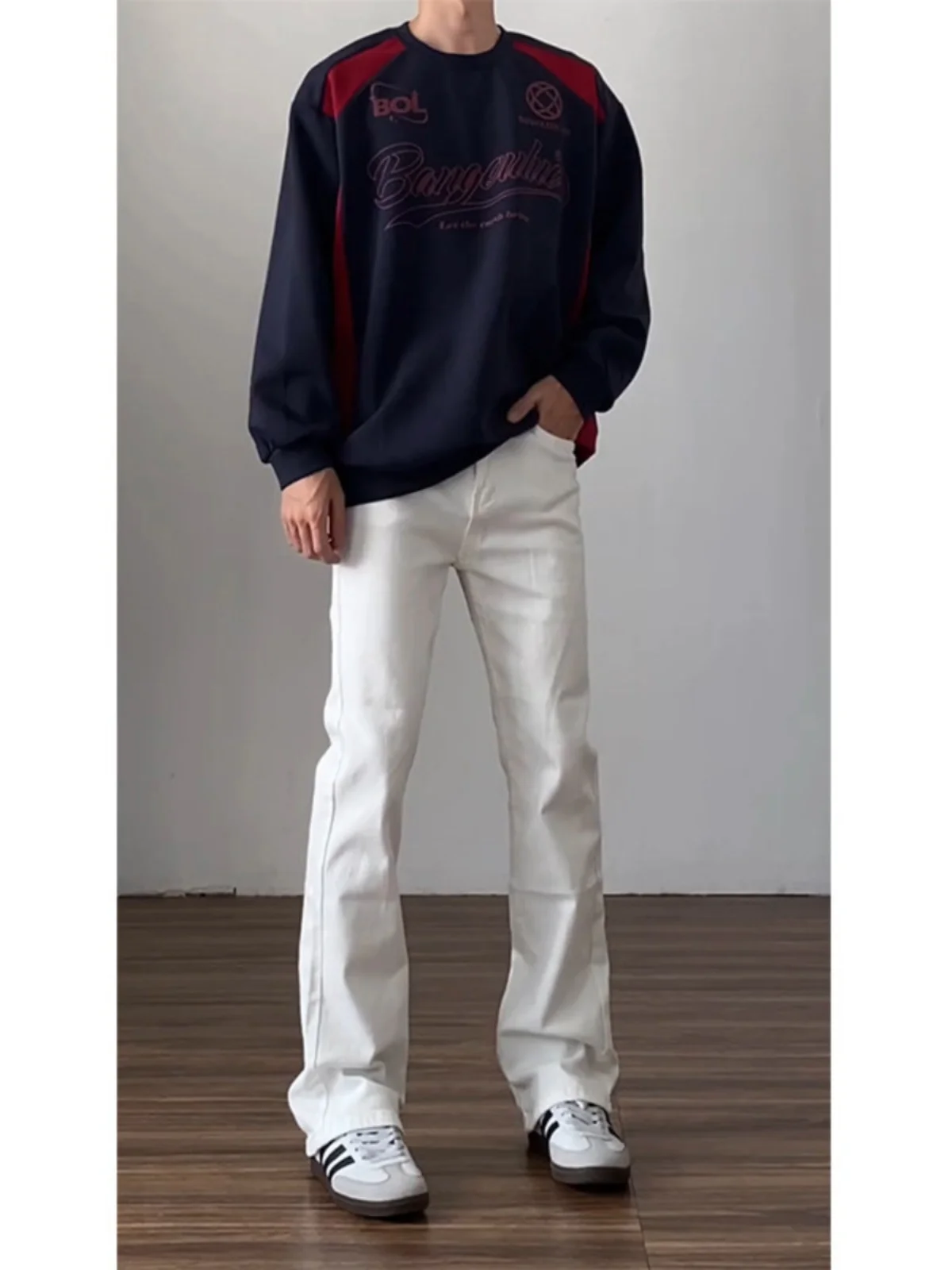 

High Waist Slim Fit Jeans Men's American High Street Vibe Pants Elastic Straight Leg White Denim Jeans Youth Trendy Wear Resi...