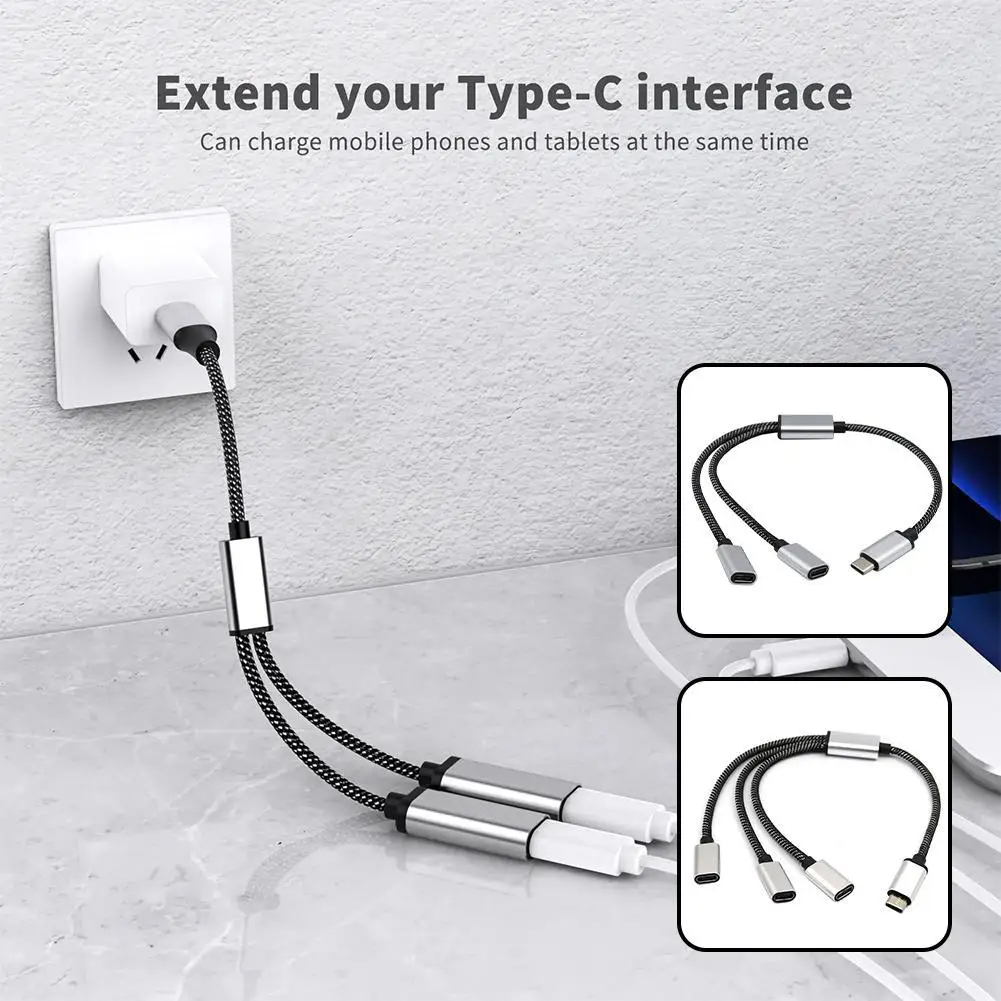 Mobile Phone Tablet TypeC Hub 3 Ports One To Two Typec Interface Splitter USB C Male To Two USB C Female Splitter Charger Power