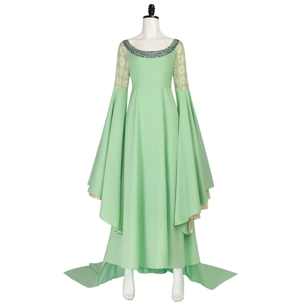 Arwen Cosplay Green long Dresses Wide Sleeve Crown props Elven Princess Lady Costumes Halloween Carnival Party for Woman