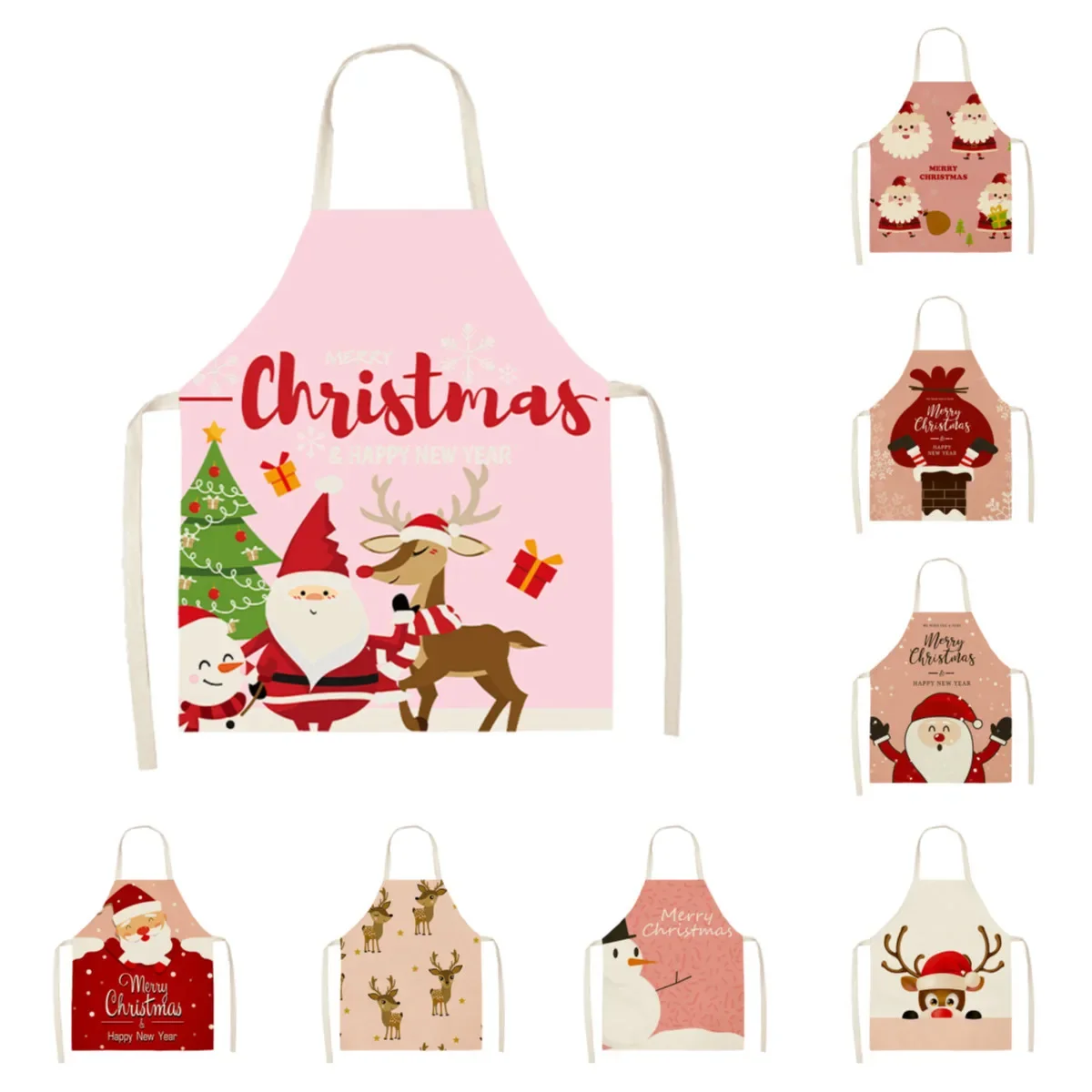 2022 New Christmas Series Cotton and Linen Apron Household Cleaning Sleeveless Coverall Santa Apron Parent-child Wear Delantales