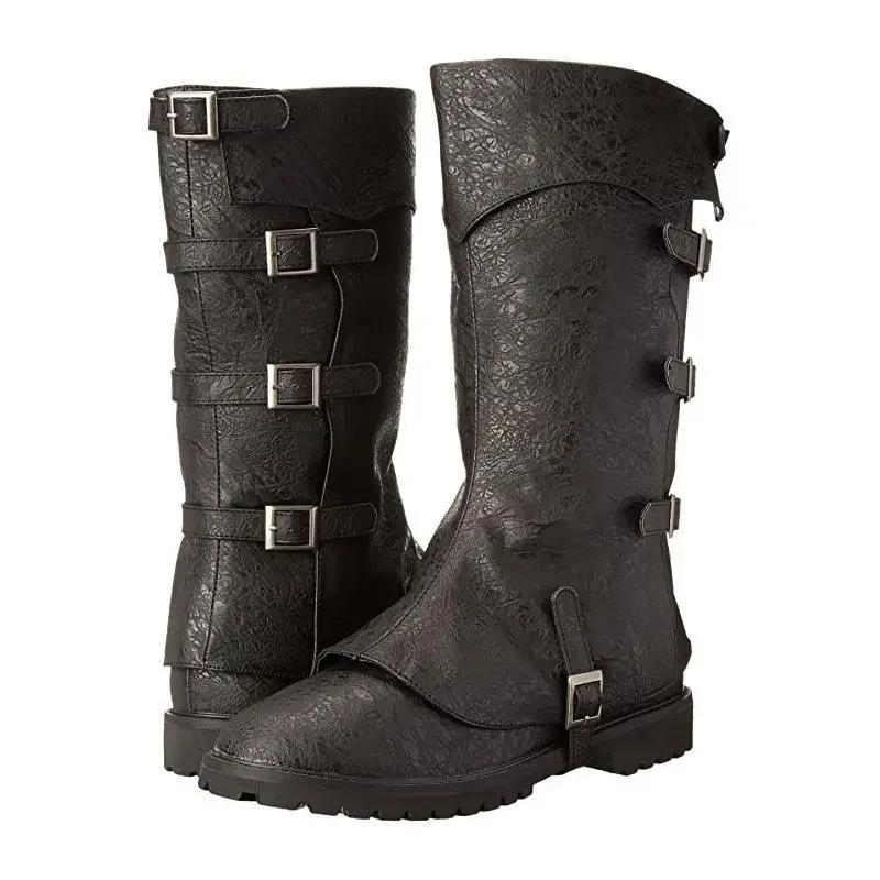 Botas de couro PU para homens, fantasia viking medieval, sapatos de cavaleiro anime, cosplay guerreiro, sapatos extravagantes, festa de carnaval, retro, homens