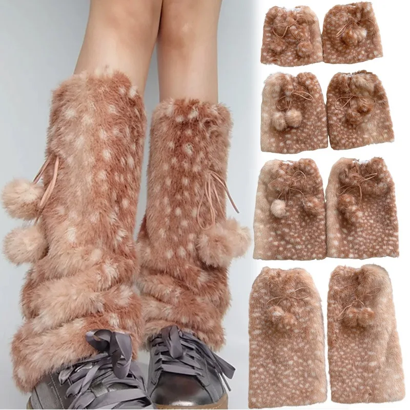 

Winter Warm Faux Fur Plush Deer Leg Warmers Fashion Furry Soft Foot Cover Vintage Boots Socks Cosplay Costume Christmas Gift