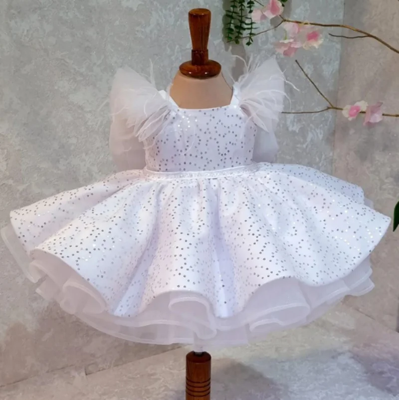 White Satin 2024 New Baby Girl Dress Big Bow Toddler 1 Year Birthday Evening Party Christening Dresses Girl Tutu Outfit