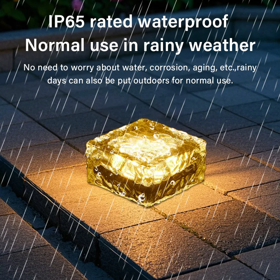 IP68 Waterproof LED Outdoor Solar Power Ground Light LED Ice Brick Lamp Imitation Glass Yard Driveway Garden Decor Buried Light
