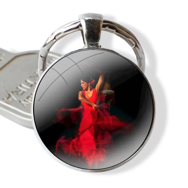 Keychain Handmade Glass Cabochon Key Ring Holder Pendant Key Chains Red The Spanish Dancer Flamenco Art