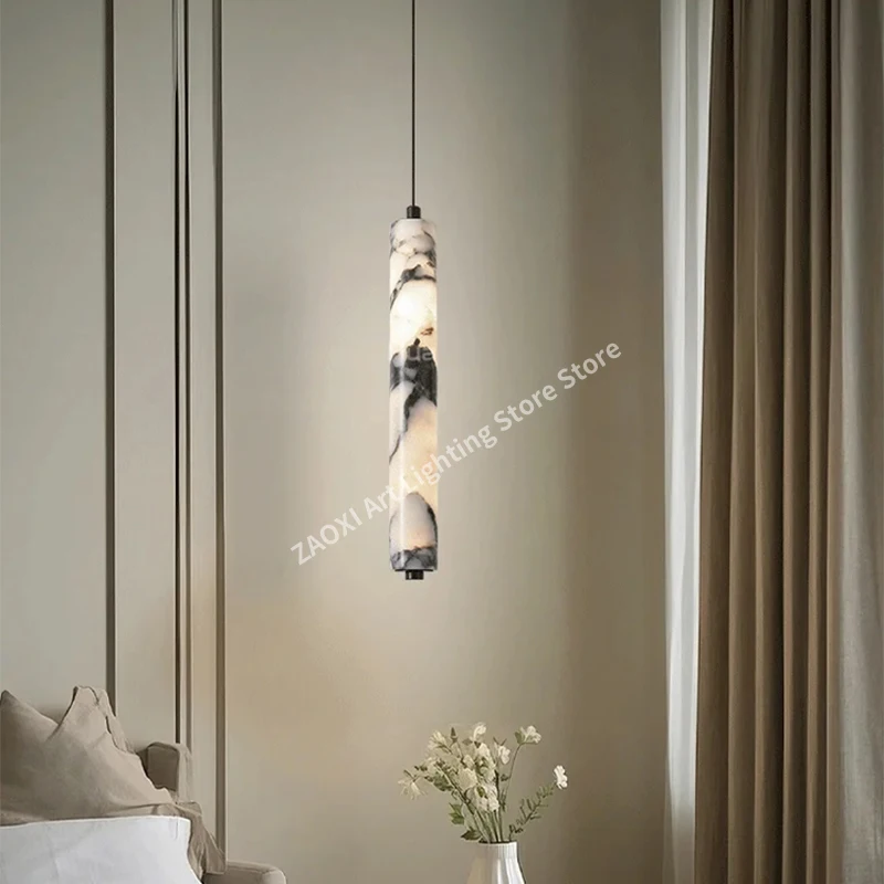 

Роскошный черный цилиндр из натурального камня, подвесной светильник, элитная мраморная светодиодная люстра для гостиной, спальни, украшения дома