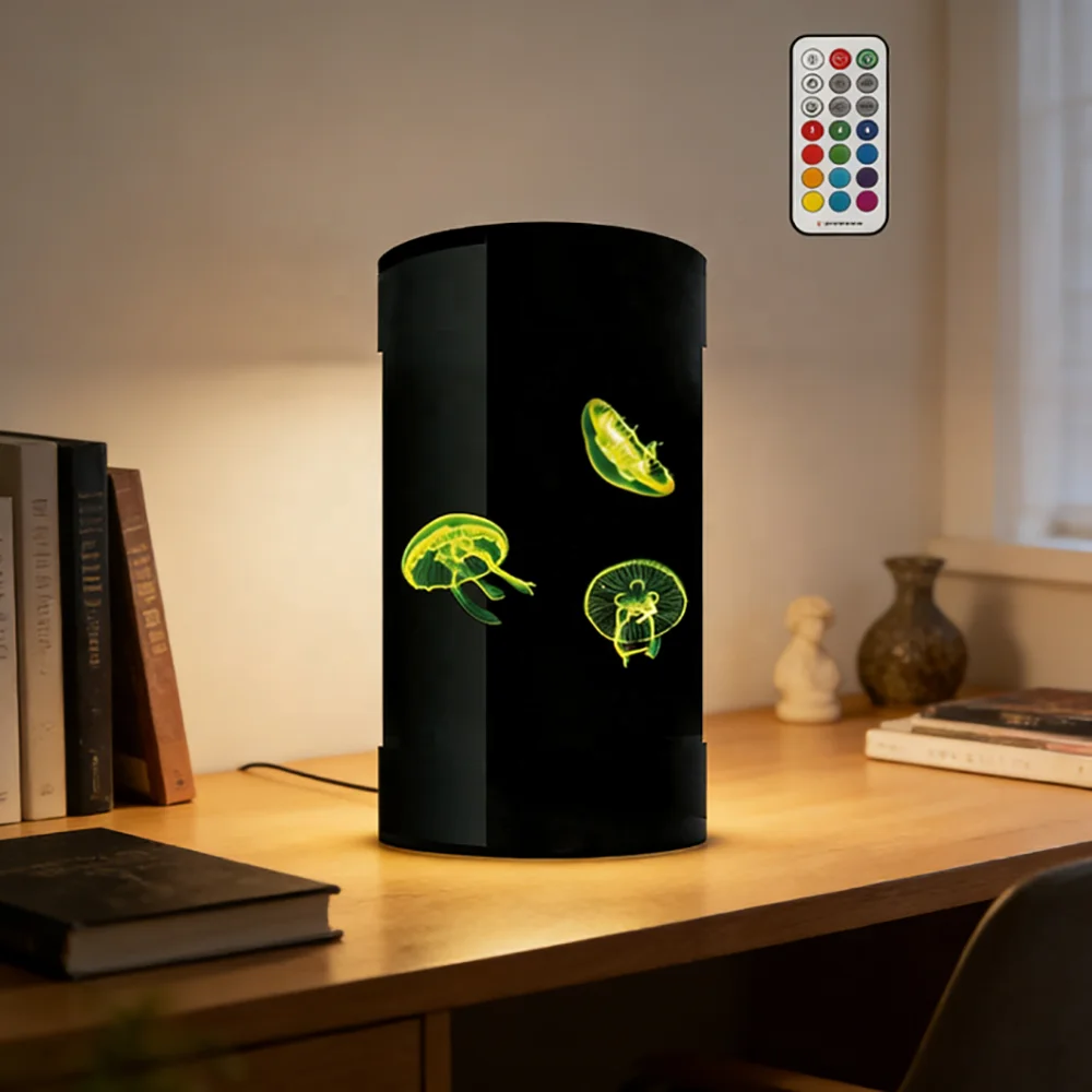Household Modern Eco-friendly Desktop Marine Smart Black Acrylic Jellyfish Aquarium Cylinder with LED Light and Cutting Service