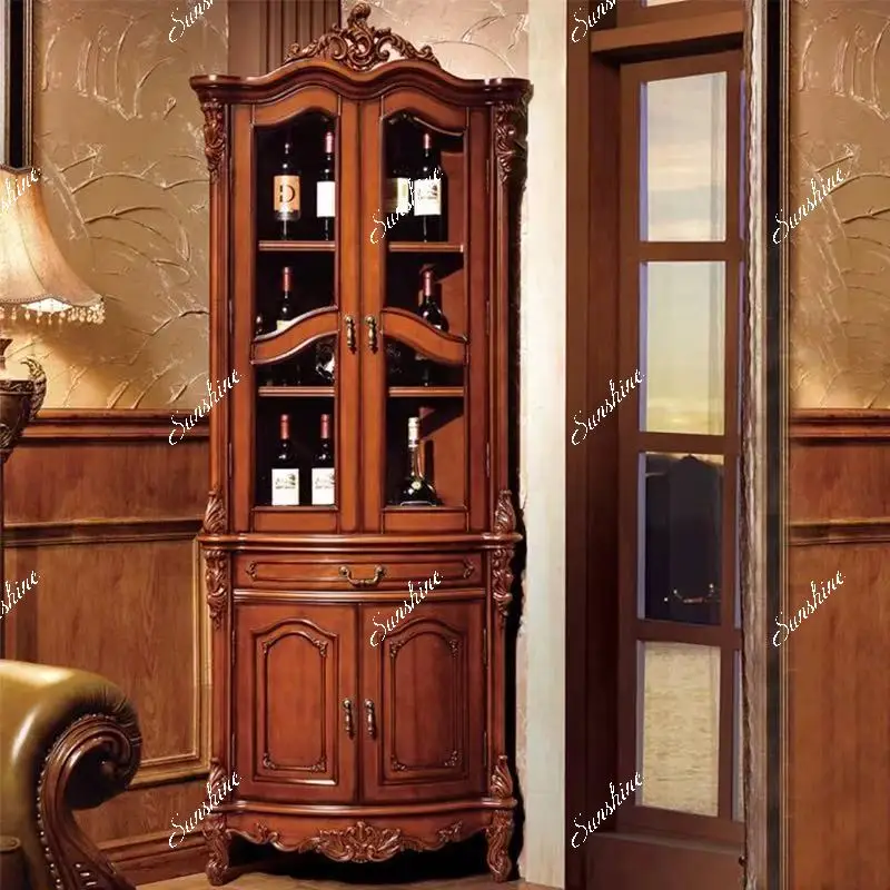 

American solid wood, living room against the wall, household corner wine cabinet retro corner