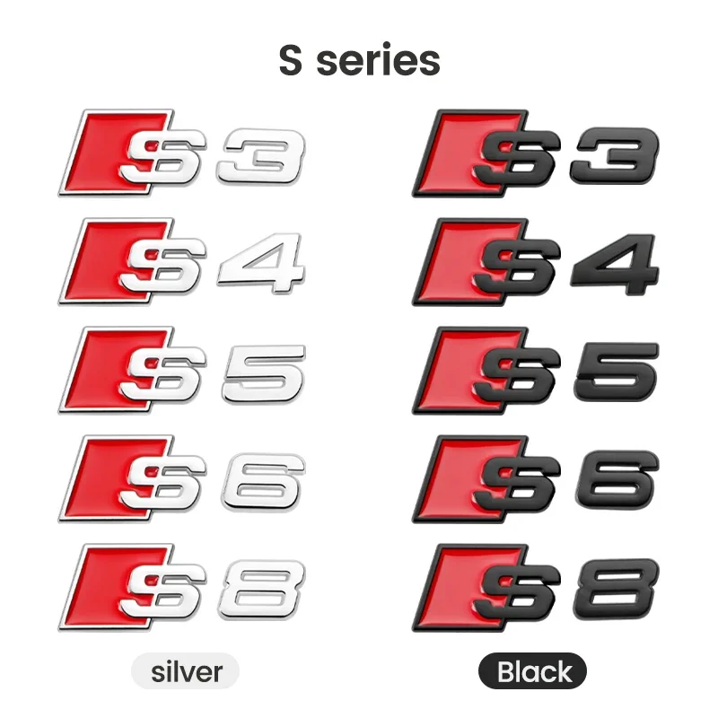 Letras e Números de Metal 3D para Audi Série S, Emblema do Carro, Pára-choque, Tronco, Logotipo Traseiro, Adesivo, Preto, Prata, Estilo, S3, S4, S5,