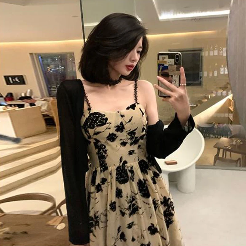 Floral Strap Midi Dress Women Sexy Sleeveless Elegant Party Backless Dresses