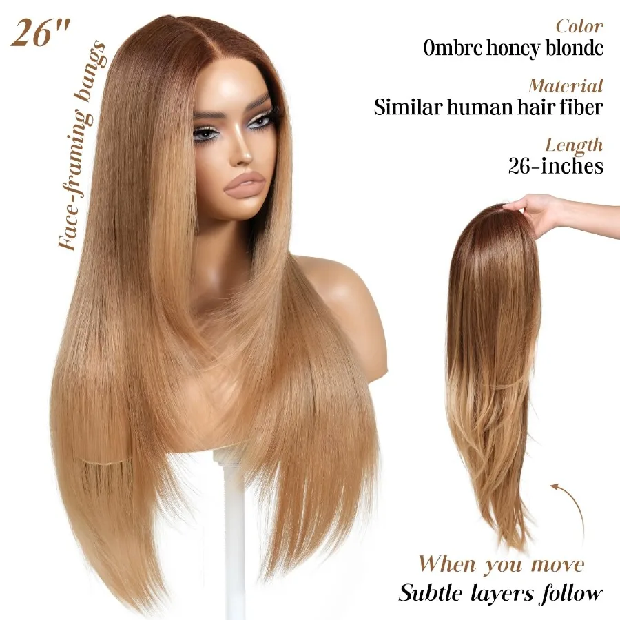 ارتداء والذهاب شعر مستعار أشقر عسلي بدون صمغ مع الانفجارات قبل قطعها قبل الطبقات HD الدانتيل الجبهة بيروكات صناعية للنساء شقراء Ombr #3