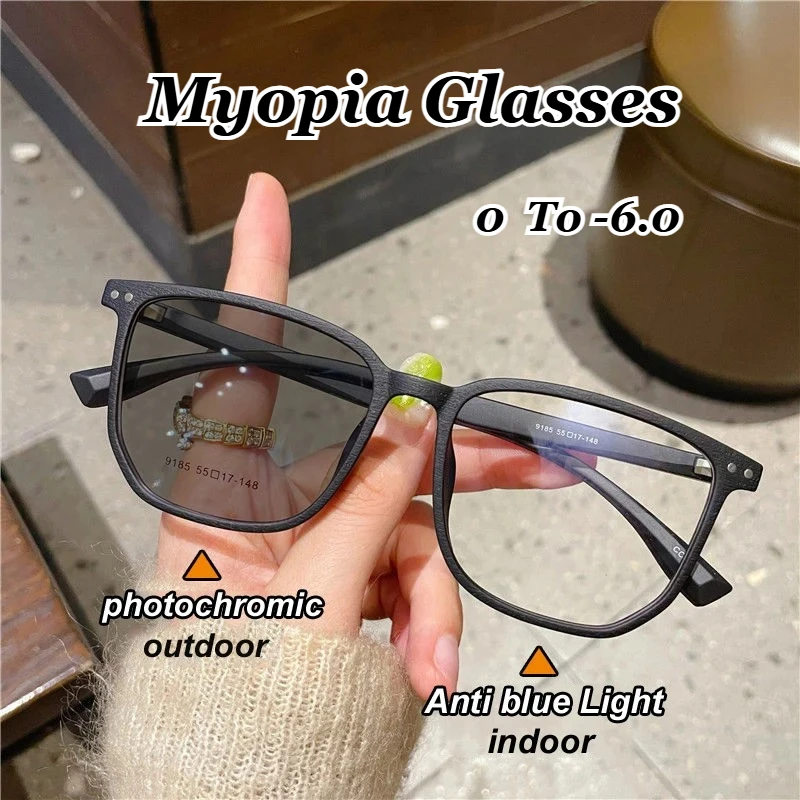 

Photochromic Myopia Glasses Men Women Multifunction Square Anti Blue Light Finished Prescription Eyewear UV400 Glasses 0 To -6.0