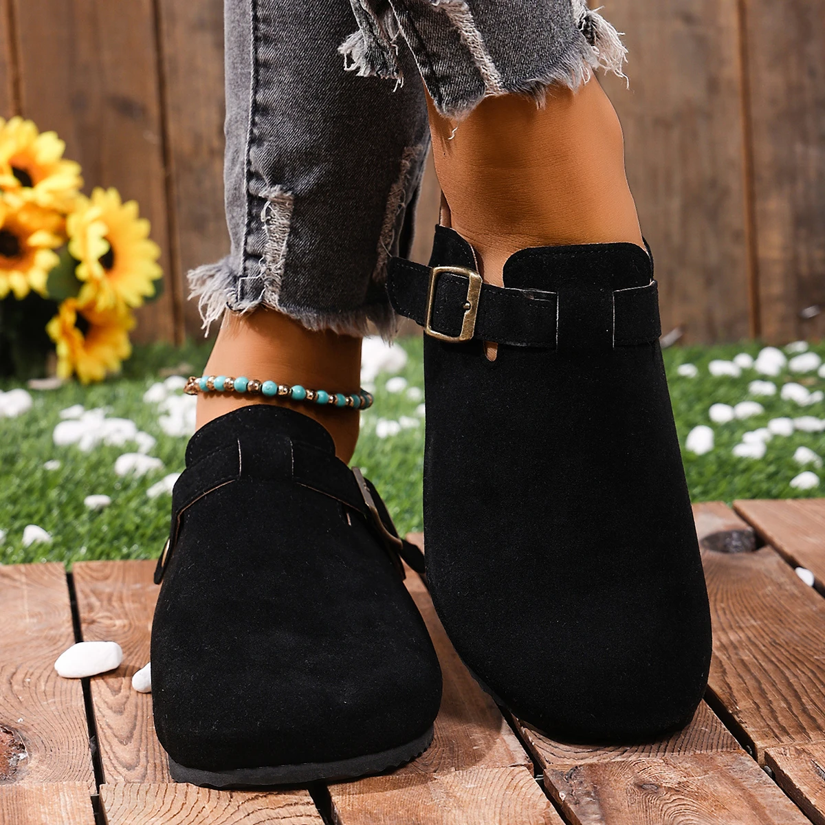 Korkfußbett-Clogs für Damen und Herren, modische Leder-Mules, bequeme Potato-Schuhe mit Fußgewölbestütze, flache Slides für drinnen und draußen – Detail 12