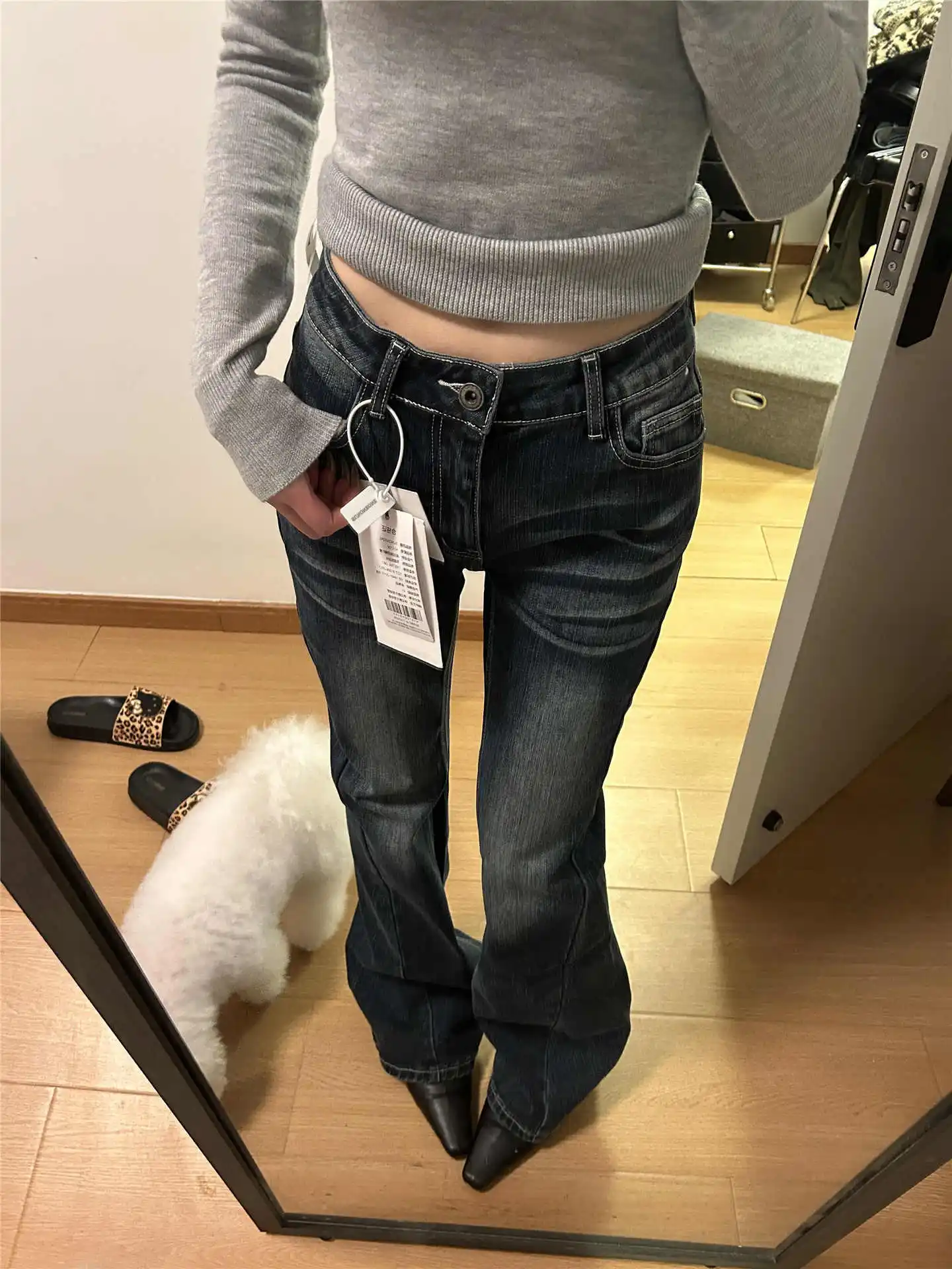 

Women's Cargo Jean Baggy Denim Pants Y2K High Street American Retro Boyfriend Cowboy Bell Bottom Japanese Harajuku Long Trousers