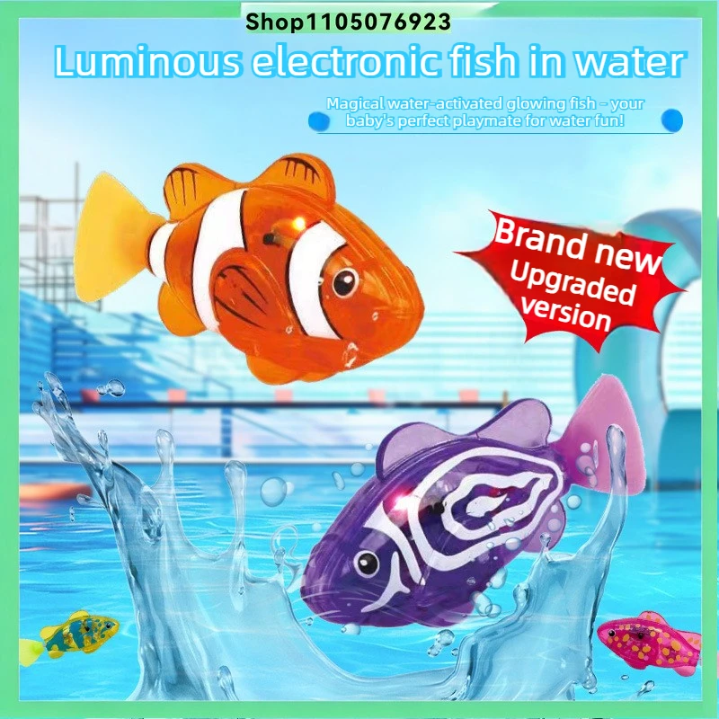 Image of Elektrischer Schwimmfisch, elektronisches Haustier, magisch leuchtender Induktionsfisch, Spielzeug zum Spielen im Wasser, Badespielzeug