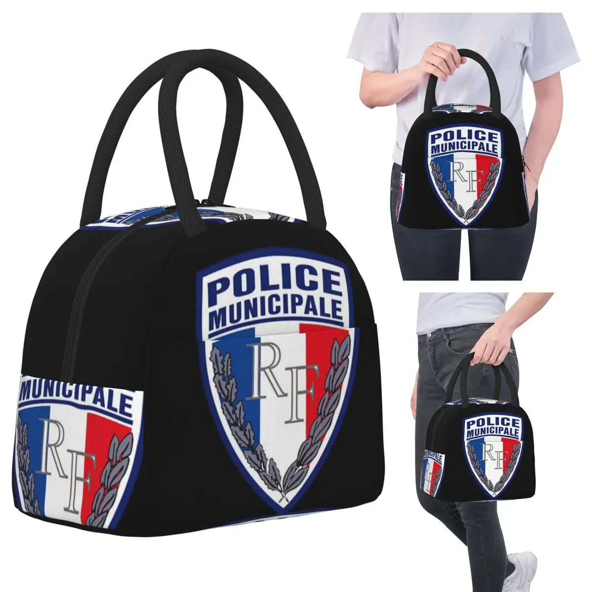 

FRENCH MUNICIPAL POLICE INSIGNIA Lunch Bags Insulated Bento Box Portable Lunch Tote Picnic Bags Cooler Bag for Woman Children