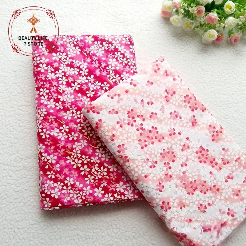 Printed Cotton Fabric Sakura Plum Blossom Bronzed Cloth For Sewing Kimono Cushion Handbag DIY 145*50cm