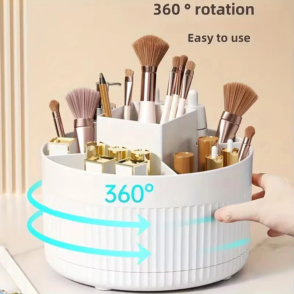360 Degree Rotating Makeup Organizer, Durable ABS Cosmetic Storage Holder for Bedroom Dresser Bathroom, Available in White & Gre