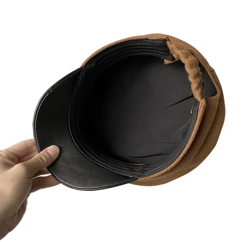 Wool Blended Women Men Military Hat Autumn Winter Sailor Hats Ladies Caps Flat Top Captain Cap Travel Cadet Octagonal Hat NC38