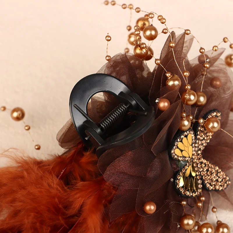 Mode Elegante Schmetterling Feder Perlen Quaste Clip Koreanische Fee Haar Klaue Shark Clip Frauen Temperament Haar Zubehör – Detail 7