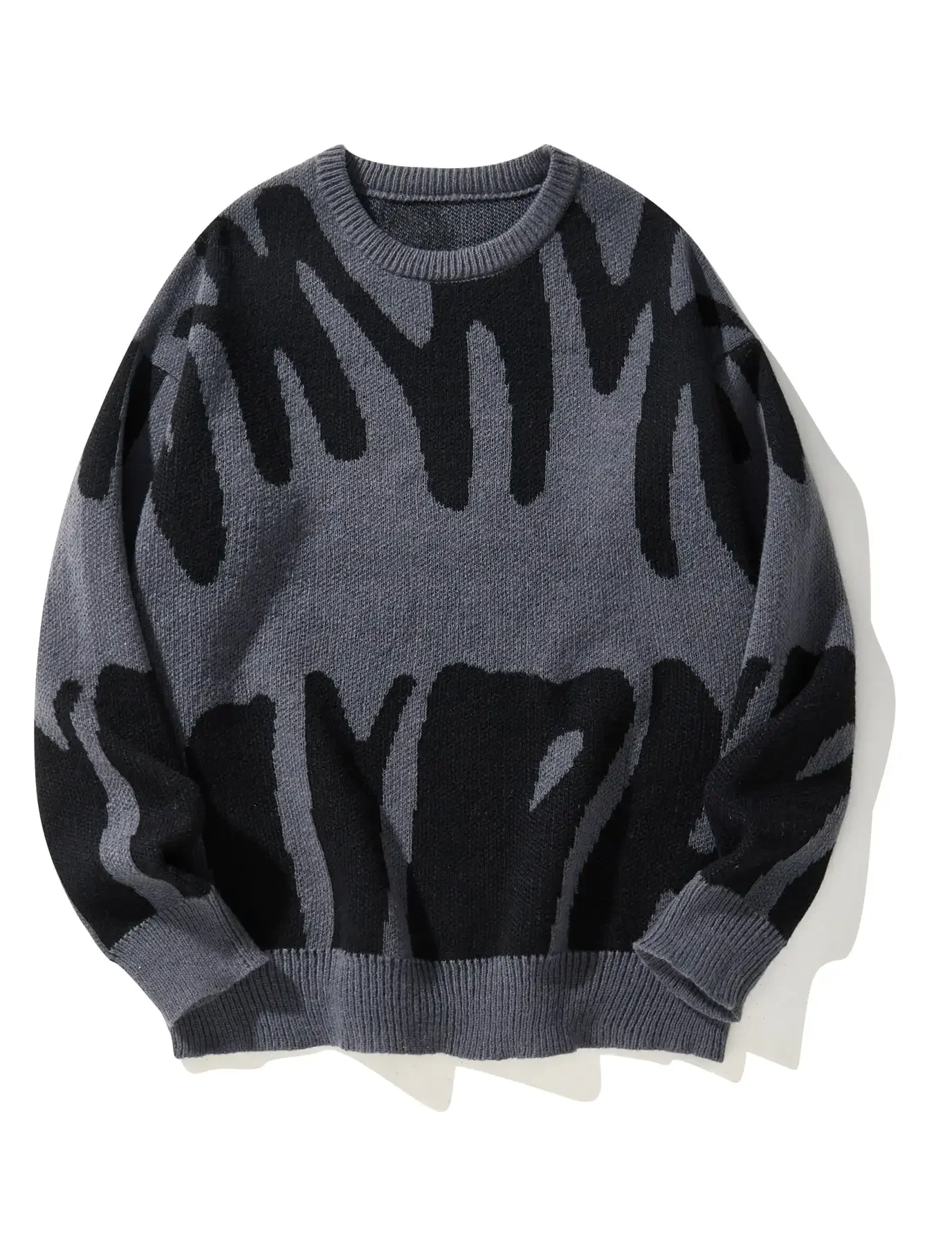 

New Popular Autumn Winter Men's Pullover Sweater - Irregular Jacquard Pattern, Casual Round Neck & Contrast Color Knitted Design