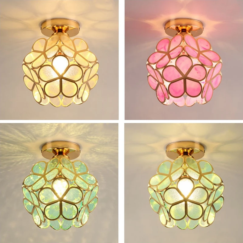 12W Nordic Flower Ball LED Ceiling Lamp E27 Tiffany Iron Acrylic Petal Inlaid Chandelier Aisle Corridor Home Decor Ceiling Light