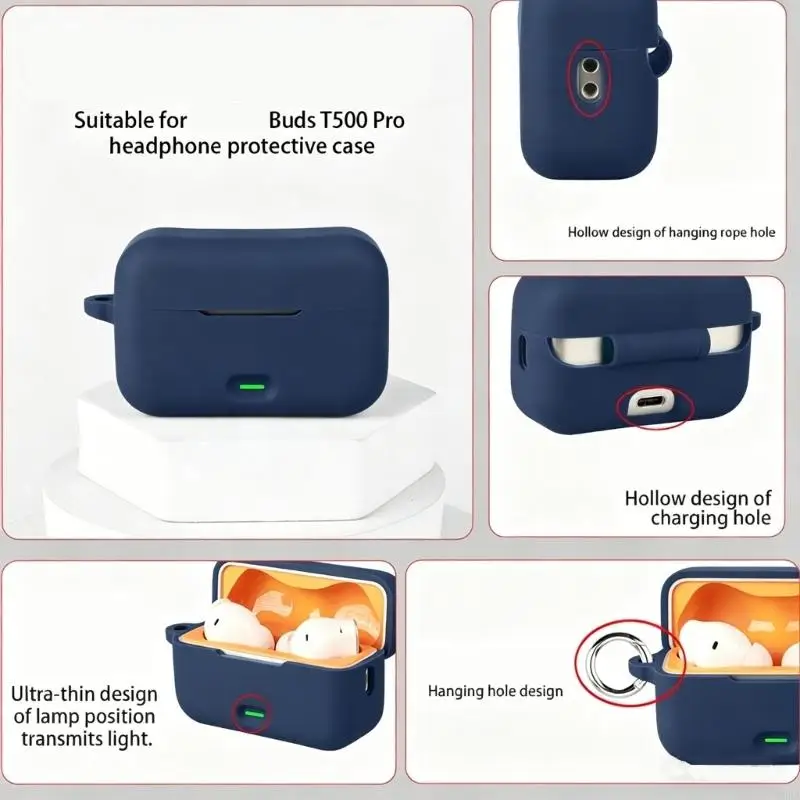 CORA 1 Set Soft Silicone Protective Cover for Buds T500P Bluetooth-Compatible Earbud Dustproof Case with Buckle