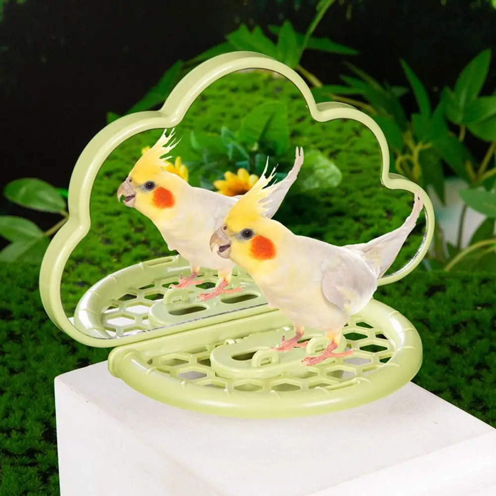

Clouds Shape Bird Mirror With Perch Sturdy with Feeding Box Bird Perch Stand Save Space Bird Mirror Toy for Bird Cage