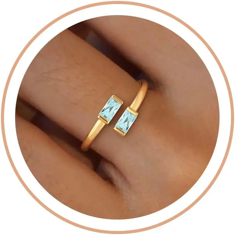 

Золотые кольца с камнями по месяцам рождения для женщин, не тускнеющие, с позолотой 14K, регулируемое кольцо с изумрудом, кольцо с кубическим цирконием, обручальное кольцо для неё