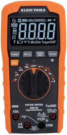 

Klein Tools MM720 Auto-Ranging TRMS Multimeter – 1000V AC/DC, LOZ, 10A, 60 MOhms