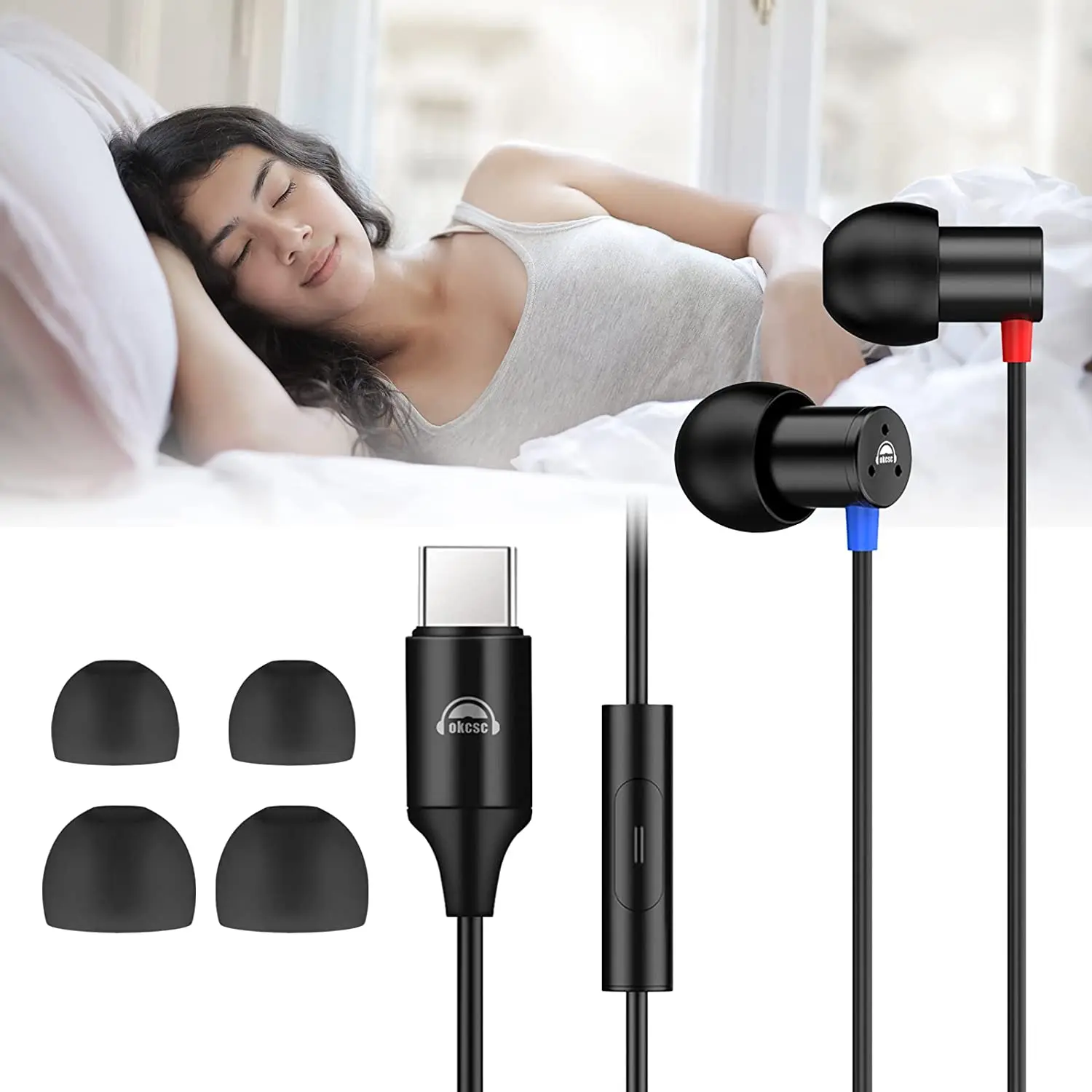 

OKCSC SP6 Sleep Earbuds Ultra-Soft in-Ear Headphone ,Sleep Earbuds Compatible for Insomnia, Snoring, Meditation & Relaxation