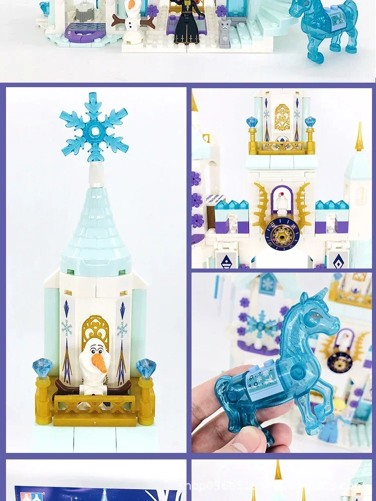 Château de Glace Princesse Elsa, Ensemble de Blocs de Construction Château Magique Princesse Anna, Cadeaux Jouets DIY pour Filles