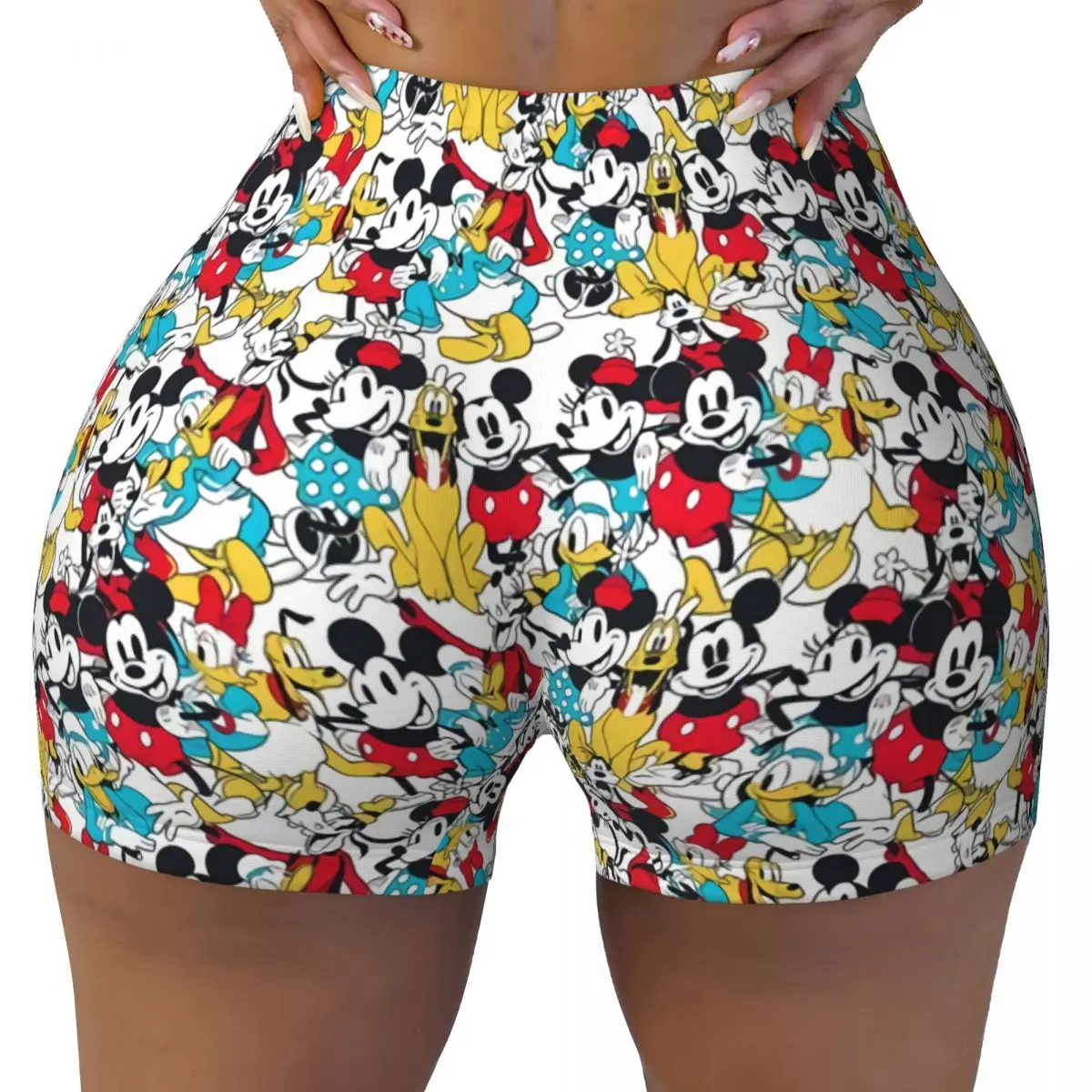 Custom Mickey Mouse Collage Manga Workout Volleyball Biker Shorts for Women Gym Yoga Shorts