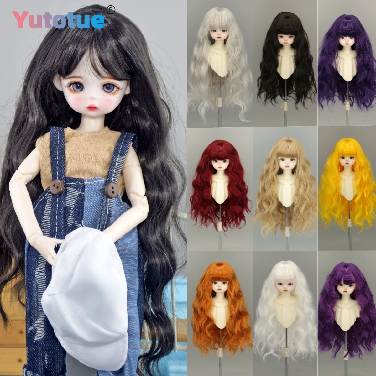Yutotue Dolls Peluca de pelo largo y rizado con flequillo para muñeca BJD 1/3 1/4 1/6, cambio DIY, 9 colores disponibles