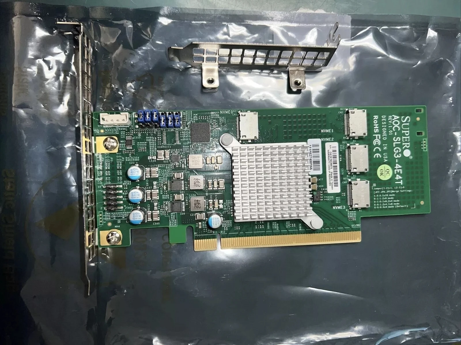 New Supermicro AOC SLG3-4E4T 4-port NVMe PCIe X16 bracket