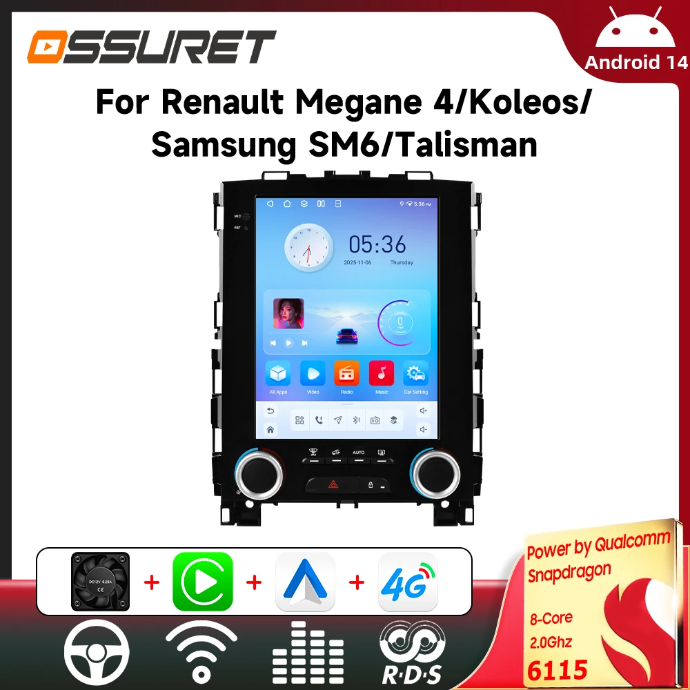 6115 Android Auto Radio für Renault Koleos Megane 4 Samsung SM6 Talisman 2017-2019 Auto-Multimedia Kabelloses Carplay-Player 360-Grad-Kamera