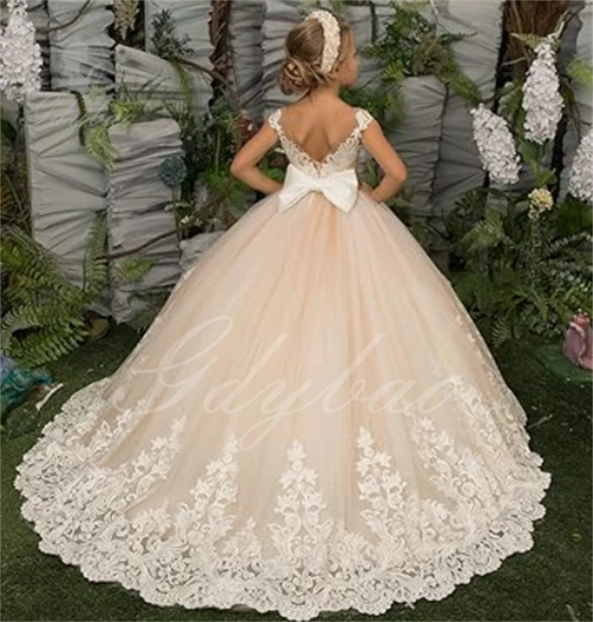 Flower Girl Dresses For Weddings Sleeveless Tulle Party Dress For Kids Girl Lace Appliques Princess Ball Gown Pageant