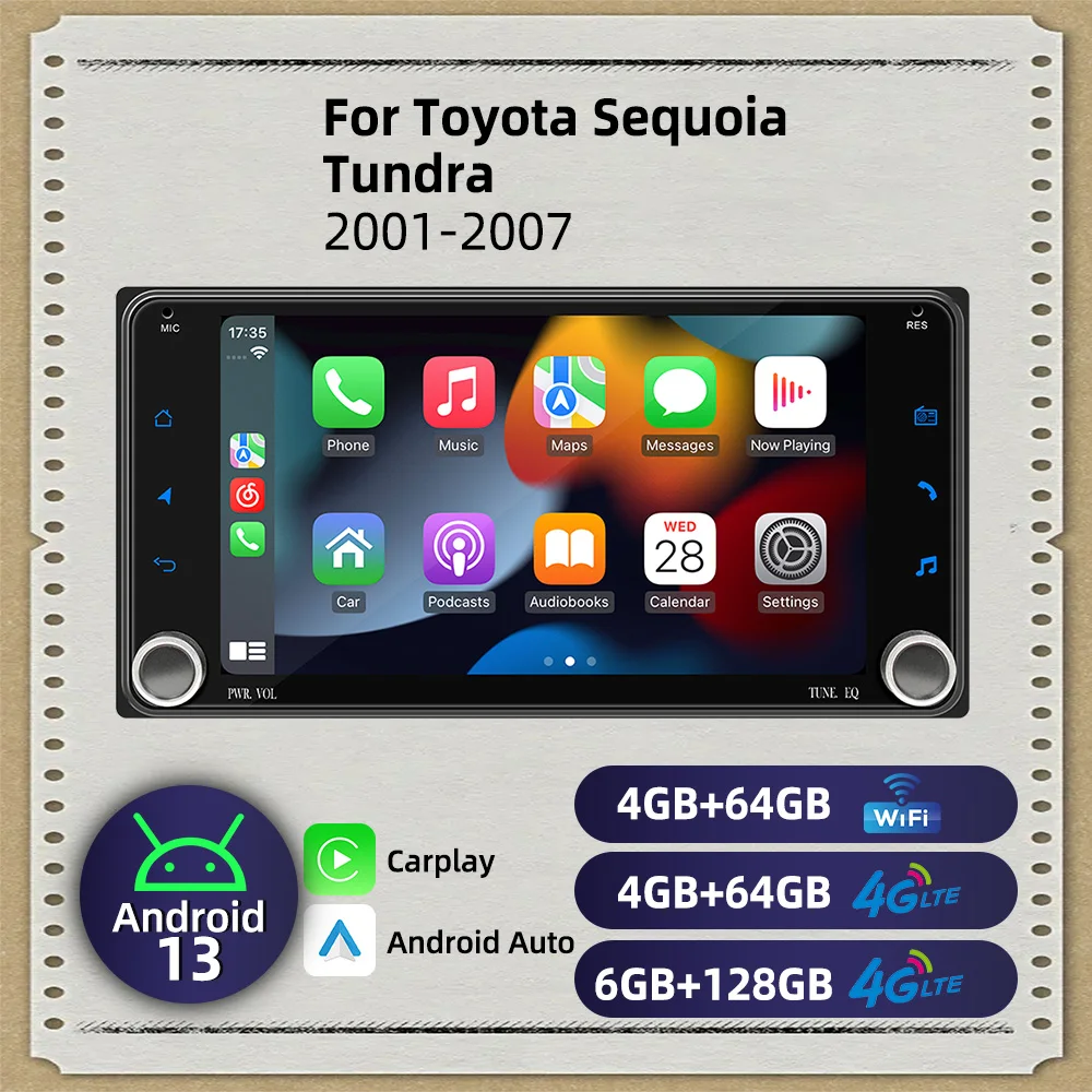 

Беспроводной Carplay авторадио автомобильный мультимедиа 2Din Android радио 7 "экран стерео для Toyota Sequoia Tundra 2001-2007 головное устройство GPS