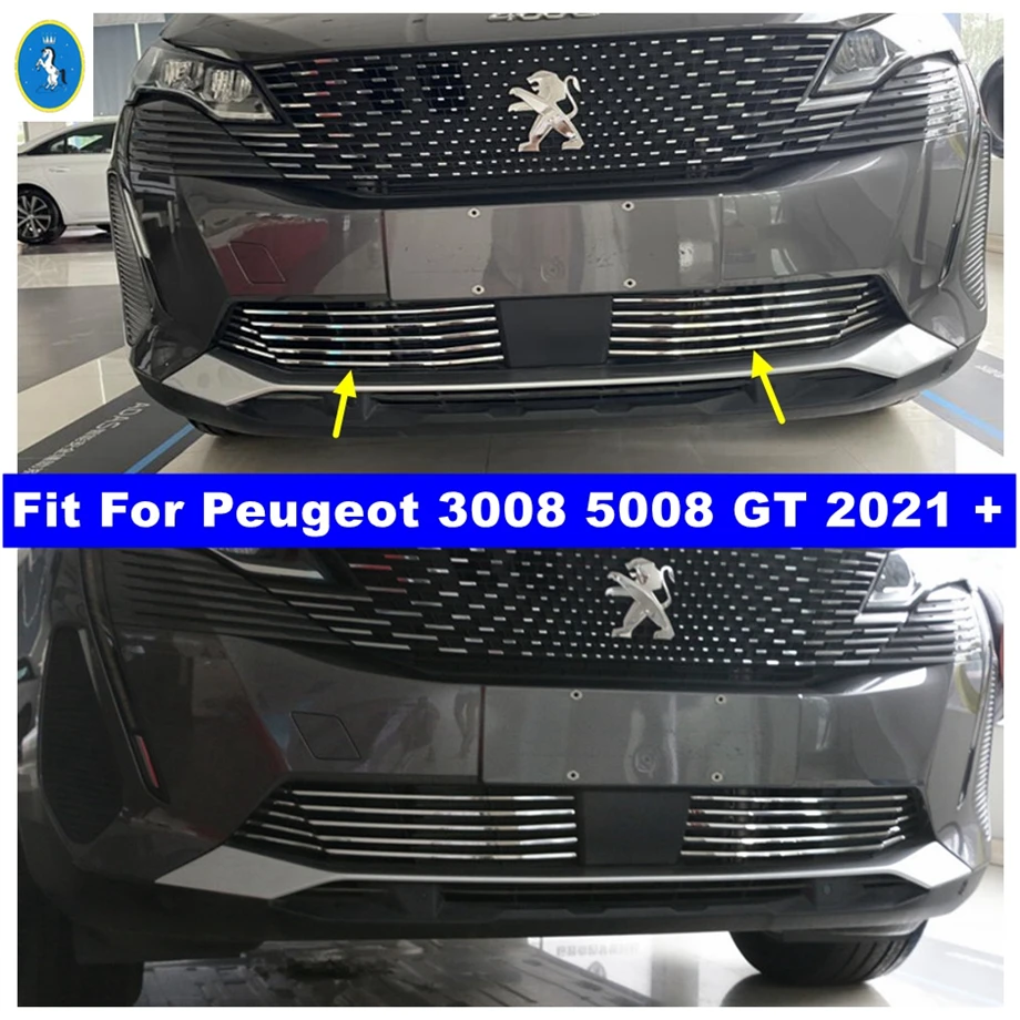 

Grills Decor Cover Front Center Under Trim Grilles Decor Strip Molding Exterior Accessories For Peugeot 3008 5008 GT 2021 - 2023