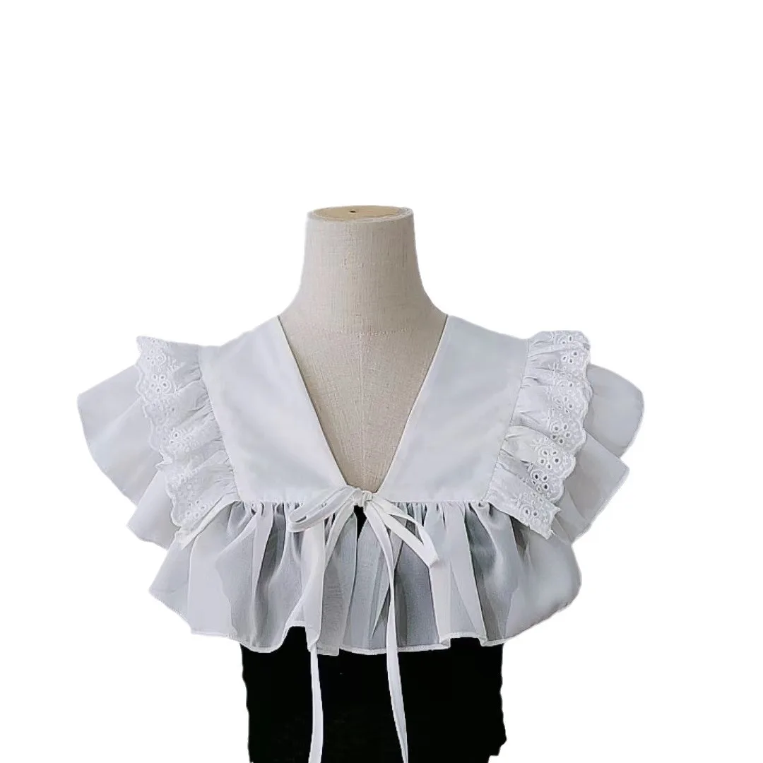 Daily Commute Literary Style Double Layer Ruffle Detachable Collar Big Lapel Fake Shawl Collar Outfit Accessory