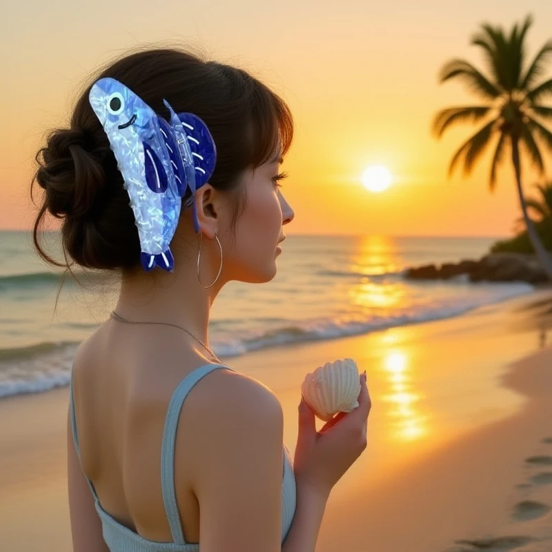 

Creative Blue Sardines Hair Claw Clip Cartoon Non Slip Hairpin Lightweight Acetate Hair Barrettes