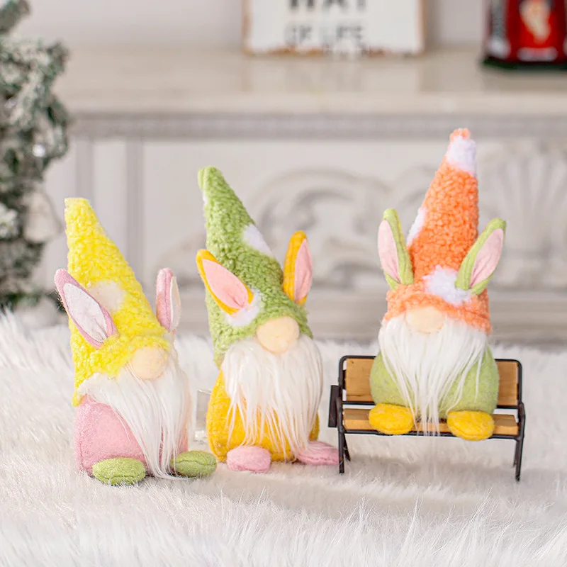 2023 Cute Easter Bunny Gnome Decoration Standing Post Ideal Gift for Family Friends Kids Plush Soft Handmade Doll