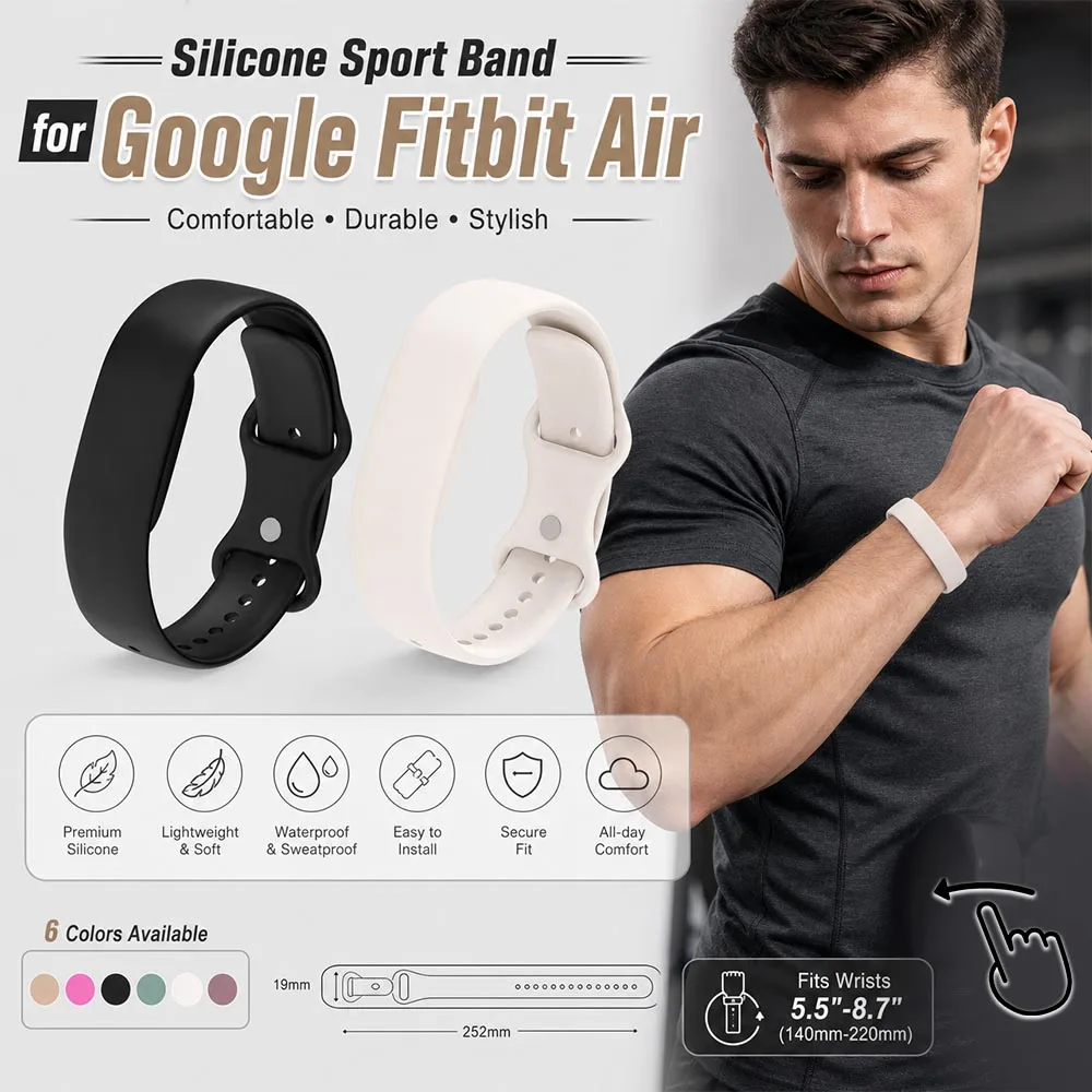 Sports Replacement Wristband for Google Fitbit Air Band Light Soft Silicone Fitness Tracker Strap for Google Fitbit Air Bracelet