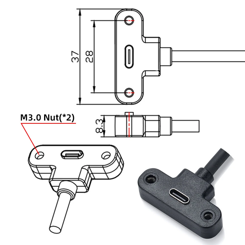 ZIHAN USB-C 카메라 VR용 C 타입 수-업 앵글 암 익스텐션 데이터 나사 잠금 케이블, 480Mbps