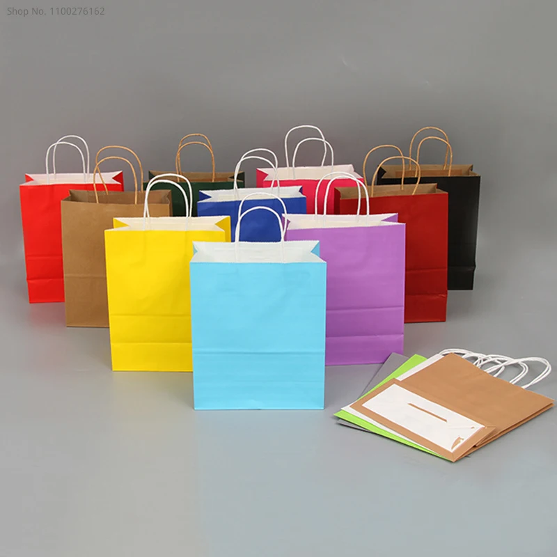 (100 pieces/lot) Customized Print Logo Kraft Paper Bag Recyclable Shopping Gift Bags For Packaging Wedding Favors Gifts