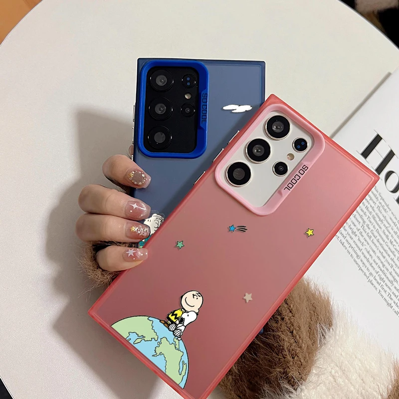 Anime S-noopy Dog For Samsung Galaxy S24 S23 S22 S2 S20 Note 20 FE Ultra Plus Colorful Silver Shockproof Phone Case Soft TPU