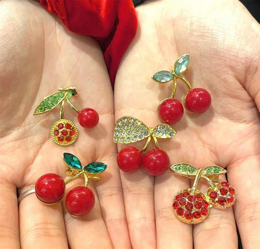 Enamel Cherry Brooch For Women Girls Cute Fruit Shape Pins Coat Bag Decor Office Casual Jewelry Gift