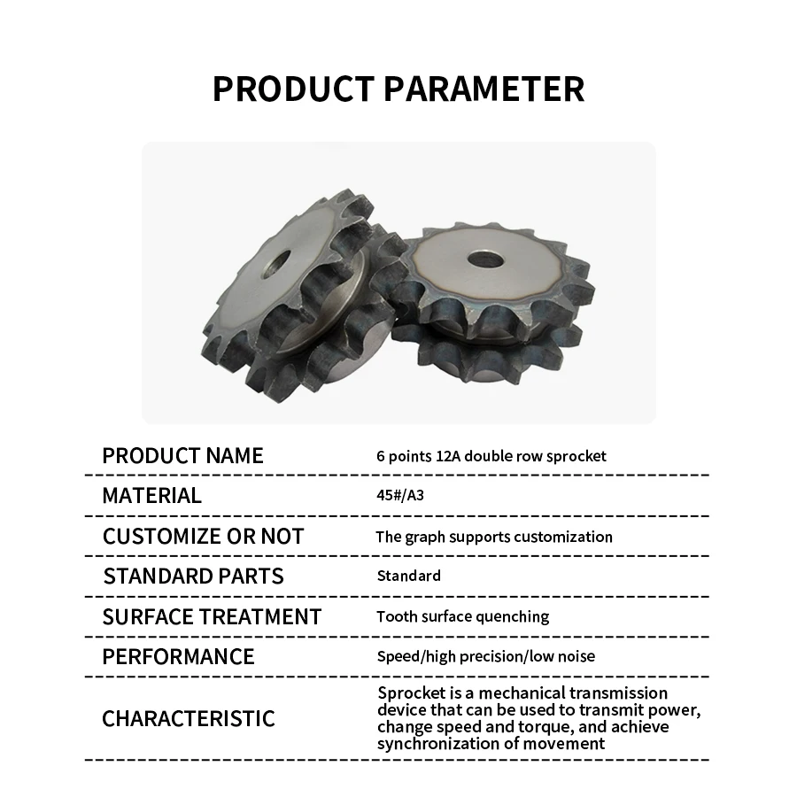 6 Points 12A Double Row Sprocket Chain 45# Steel Gear Accessories Complete Craft Hole 12-40 Teeth Can Be Customized Processing