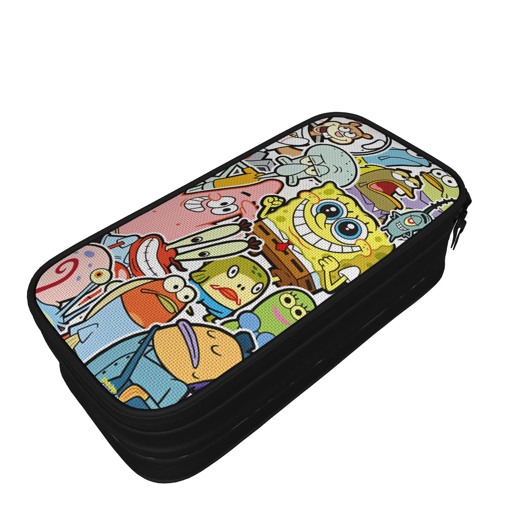 Anime  Spongebobs Pencil Case  Double Layer Pencil Box Students Cool Portable School Pencil Cases Supplies