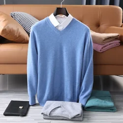 Men's Wool Warm Pullovers Sweater V-Neck Knit Winter Fit Tops Male Cashmere Knitwear Jumpers Bottoming Shirt Plus Size 5XL